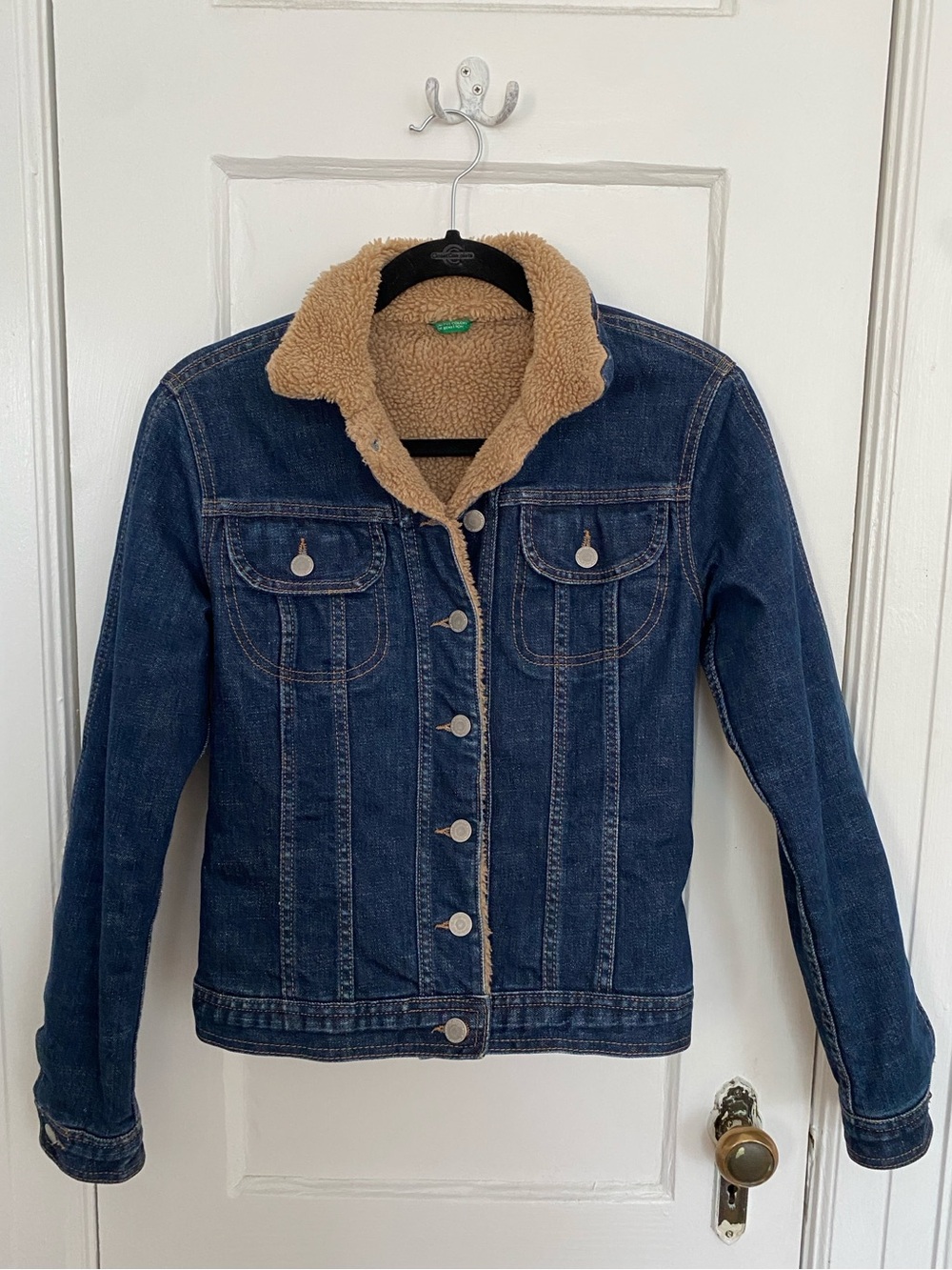 United Colors of Benetton Sherpa Lined Stretch Denim Trucker Jacket XS Dark Wash